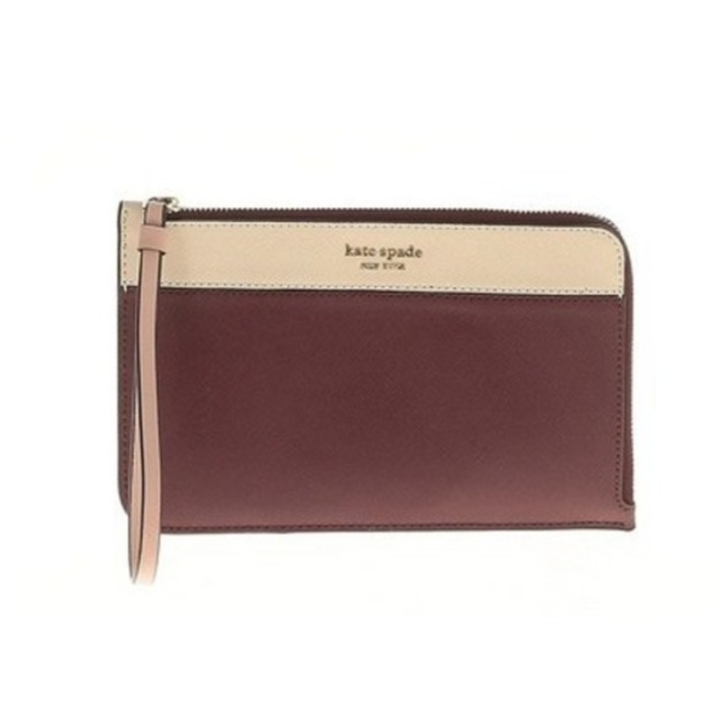 Kate Spade New York Staci Wristlet Burgundy 2 tone Zip Pouch‎ Clutch Wallet